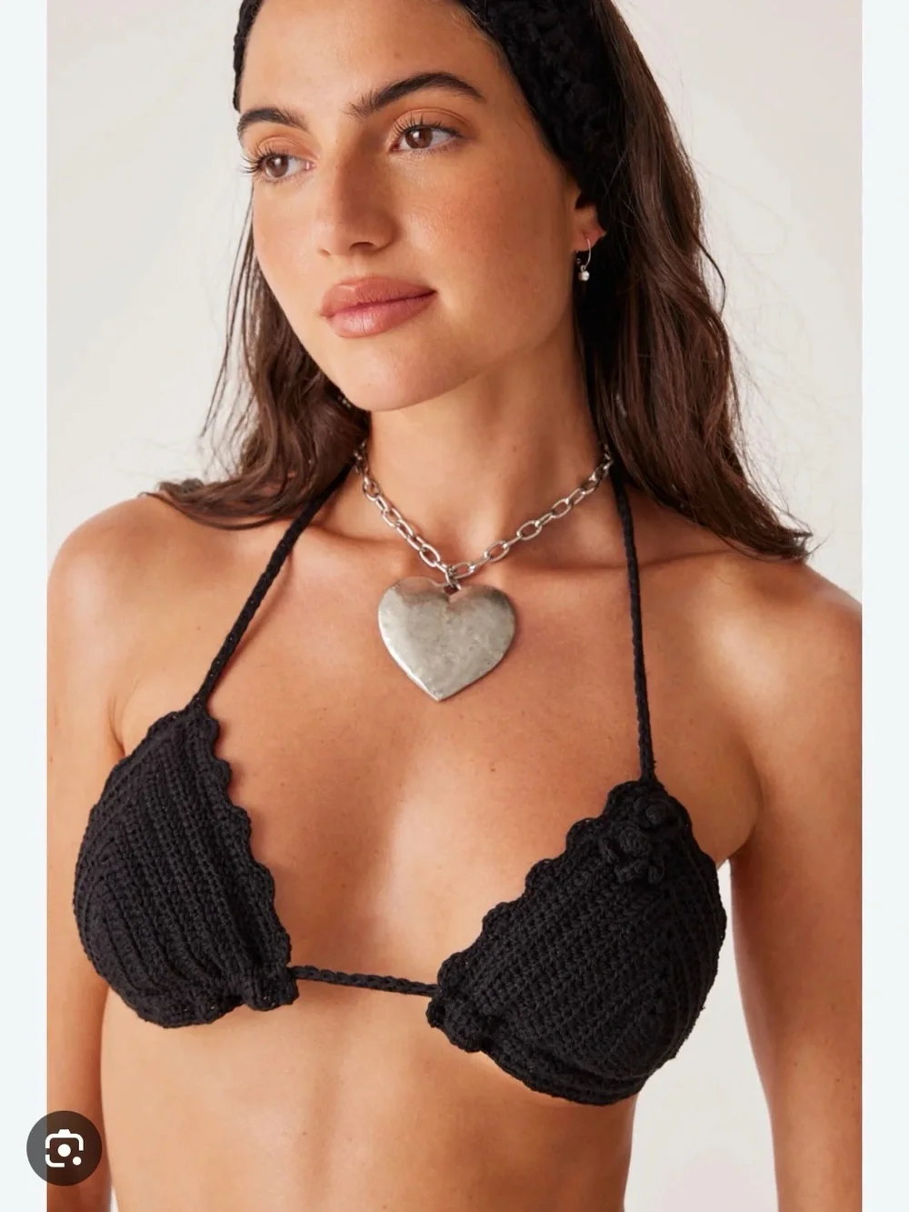 Frankie's Bikinis Makenzie Black Crochet Tie-Side Triangle Bikini Set